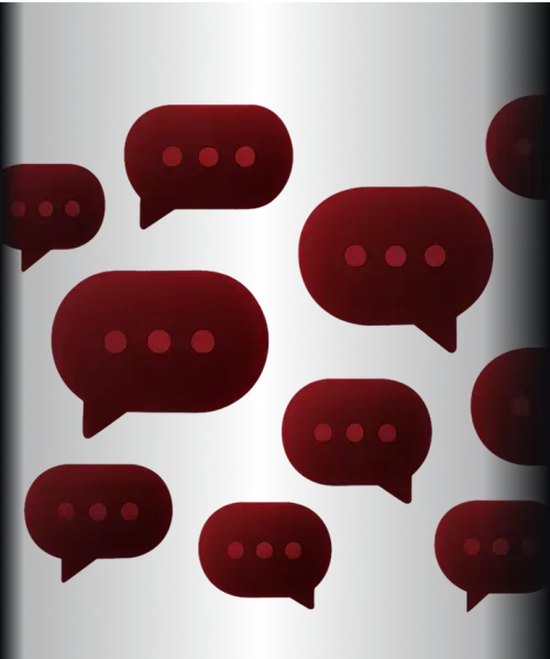 Red speech bubbles with ellipses on a dark background