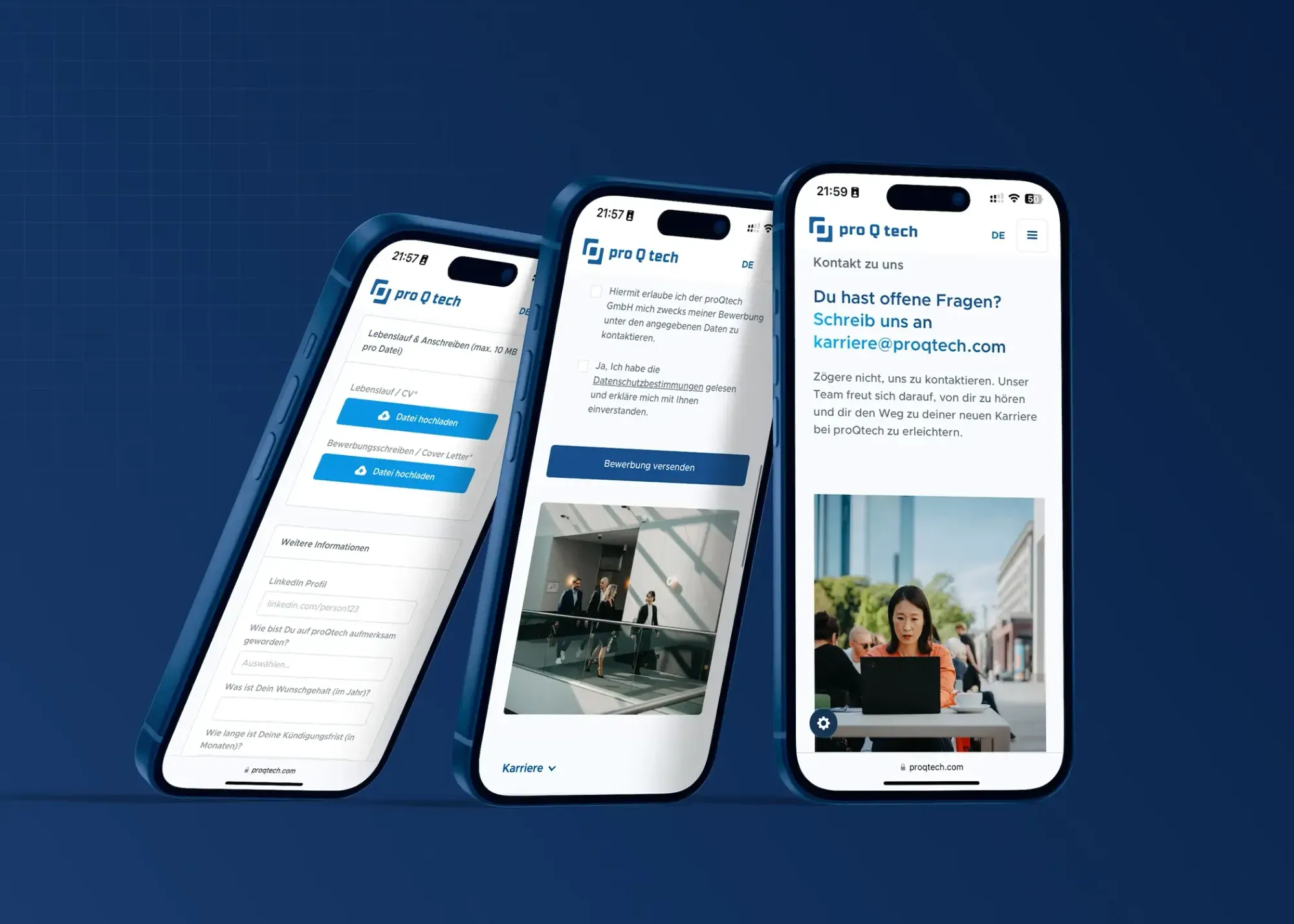 proQtech GmbH Unterseite – detailliertes UI-Design von Klein & Rose