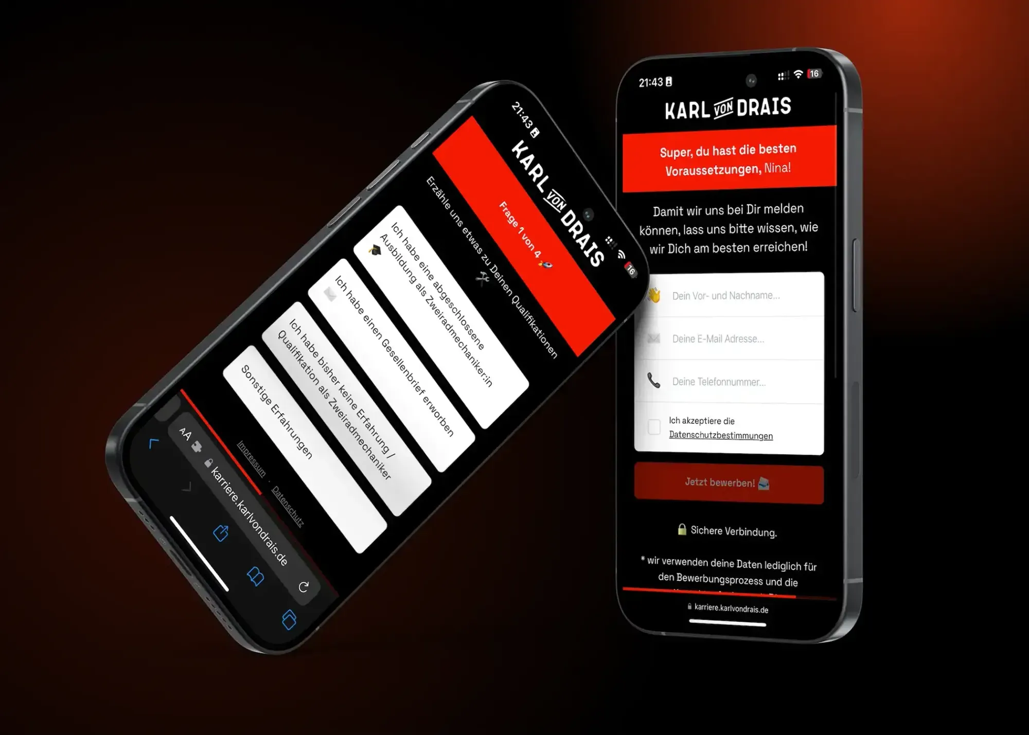 Karl von Drais Karriereportal Unterseite – detailliertes UI-Design von Klein & Rose