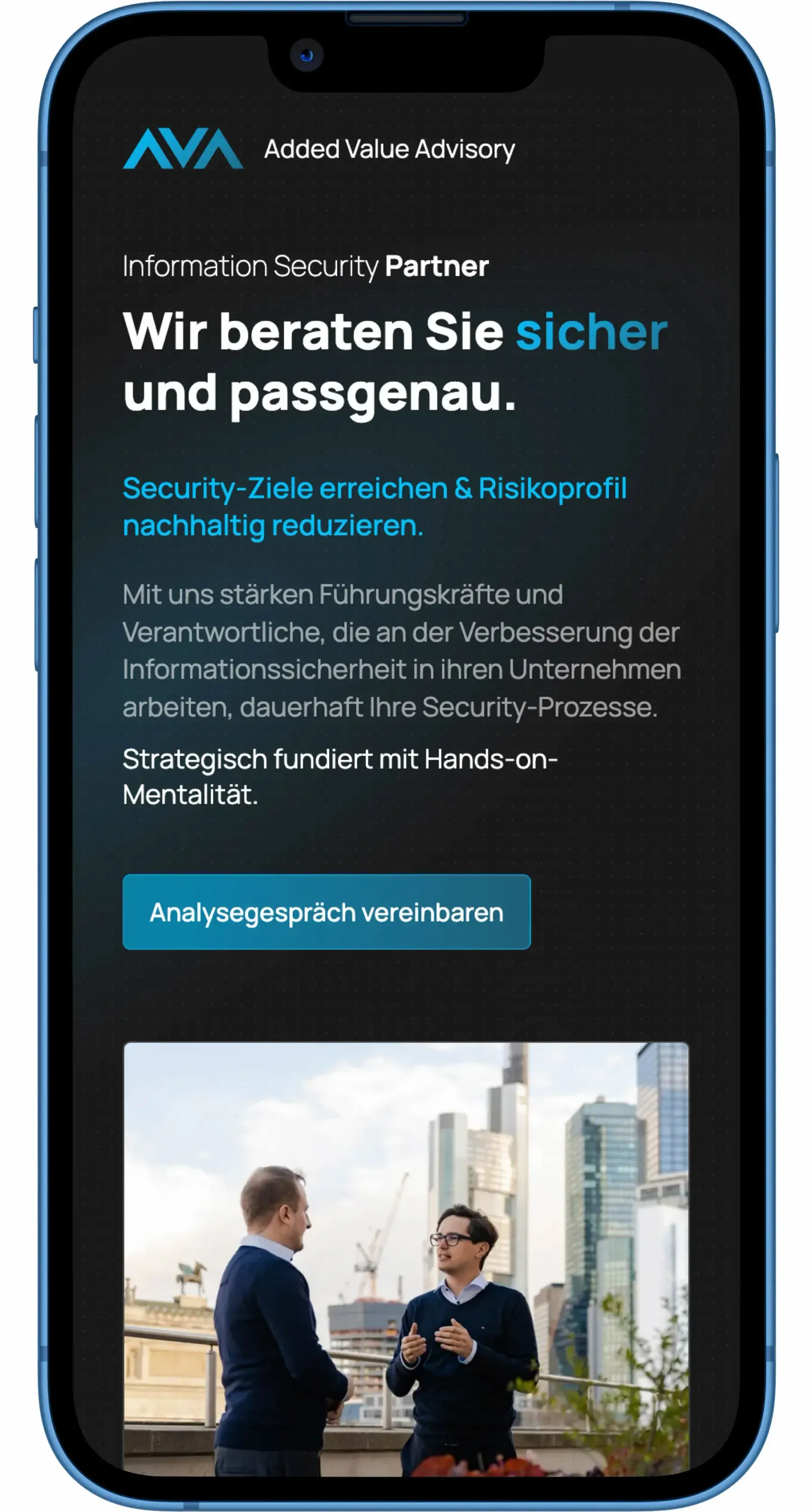 Added value advisory website on the iPhone mockup