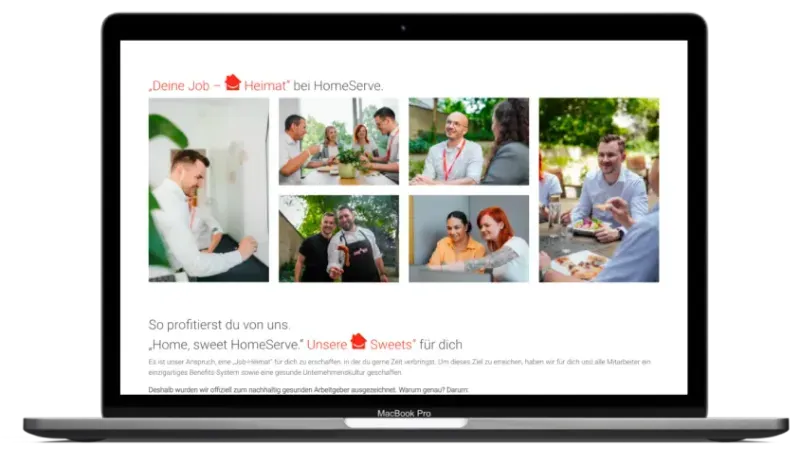 HomeServe career page on a MacBook – employer branding web design by K&R