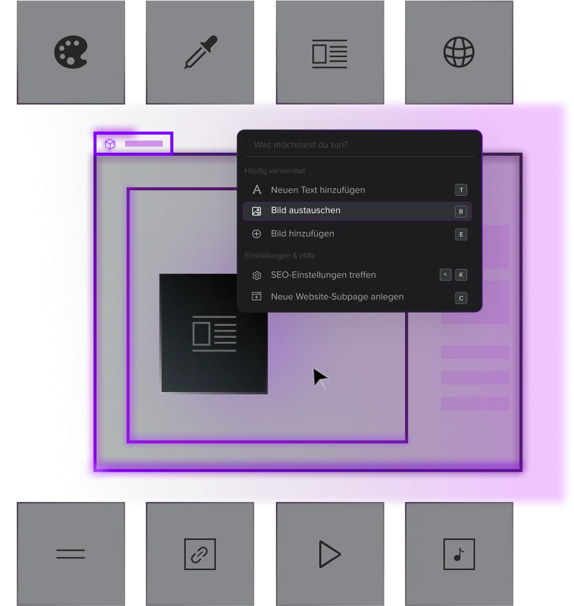 A graphical user interface with the highlighted option 'Replace image' in a pop-up menu (in German).