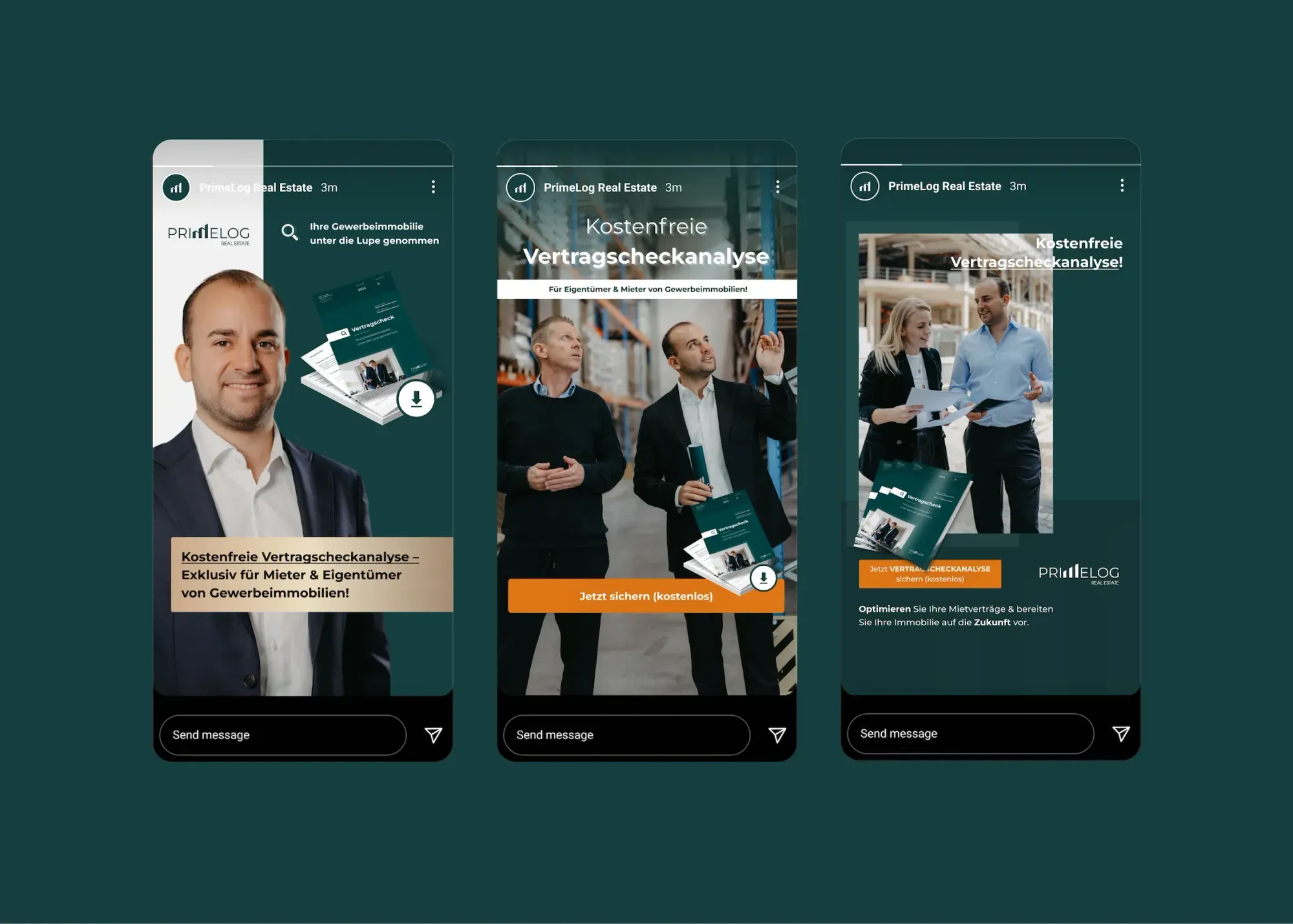 PrimeLog Real Estate GmbH Designansicht – Farbwelt und Typografie