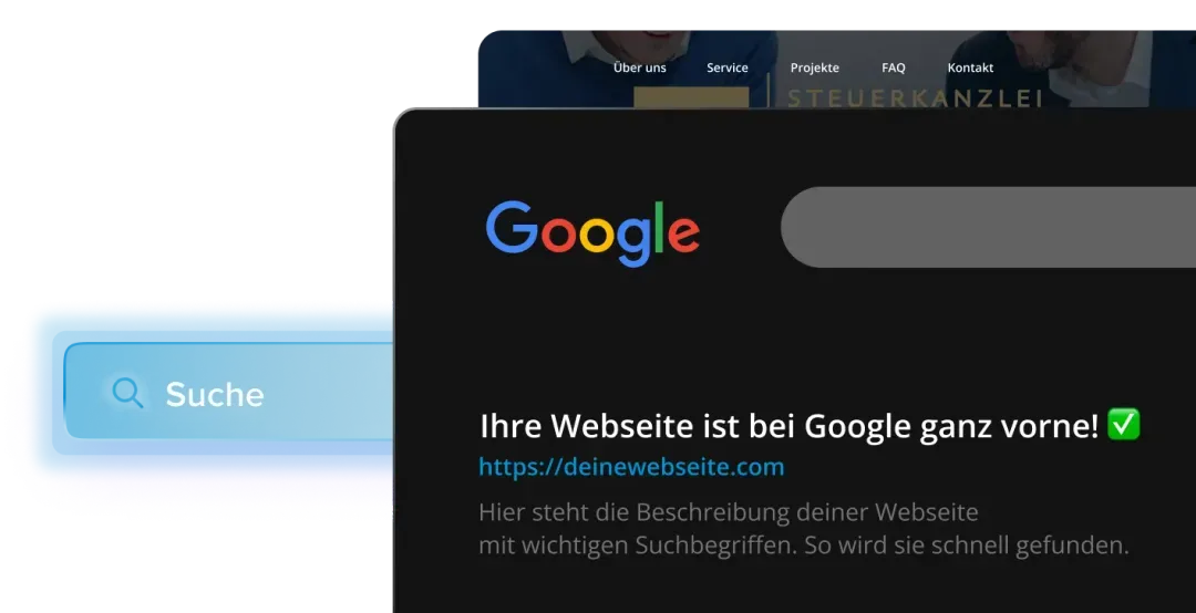 Google search results page: your website at the top of Google