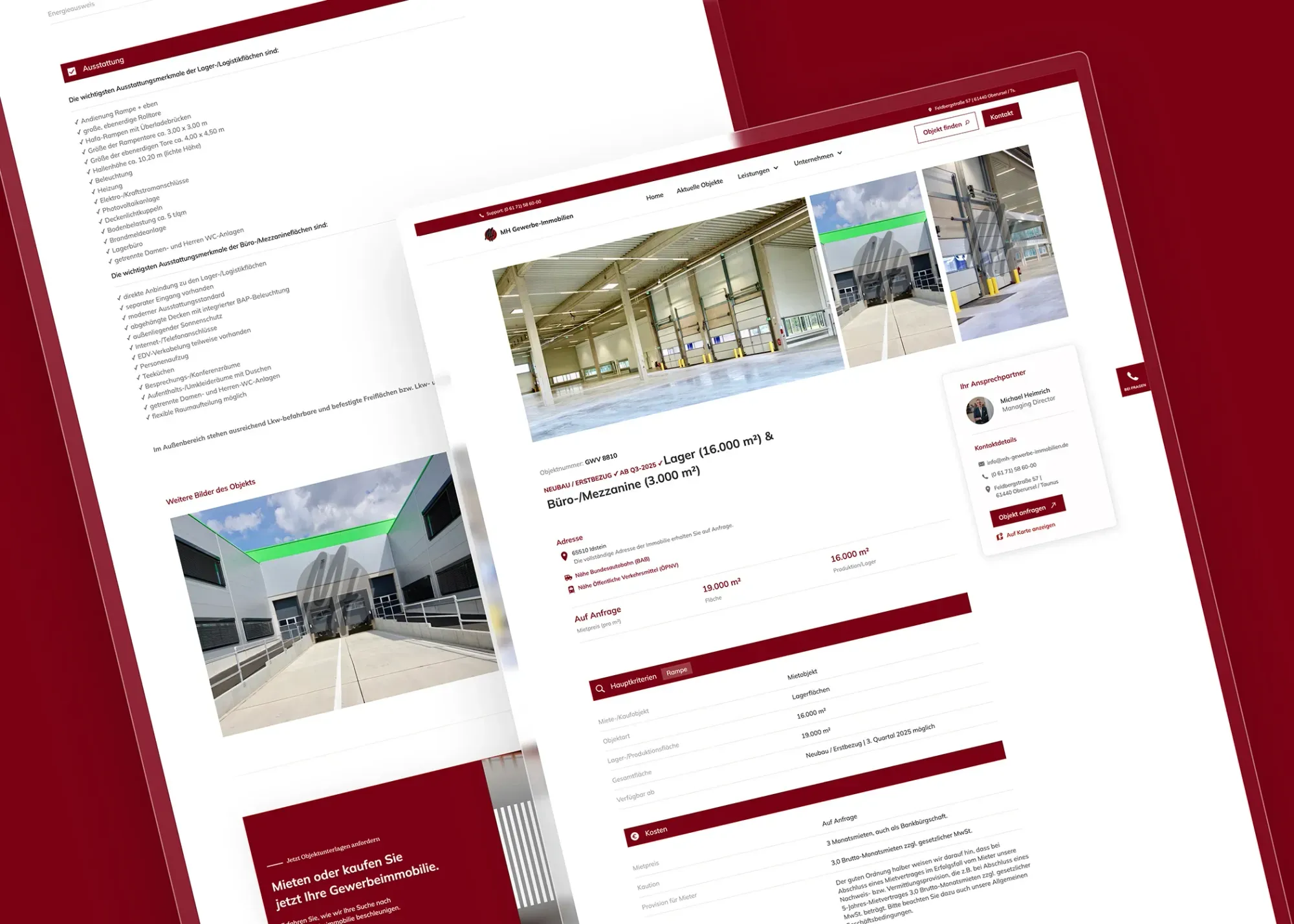MH Gewerbe-Immobilien Designansicht – Farbwelt und Typografie