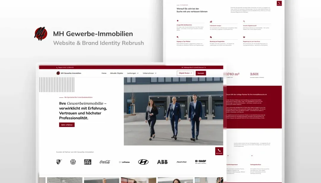 MH Gewerbe-Immobilien Webdesign-Referenz – Branding und Website-Projekt von Klein & Rose Frankfurt