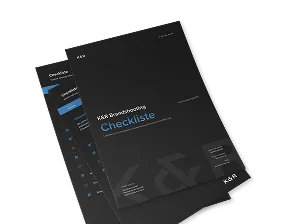 Two dark brochures titled K&R Brandbook Checklist