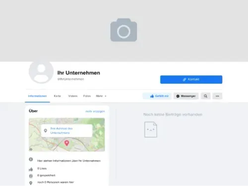 Facebook business page example: empty profile with no posts and no address