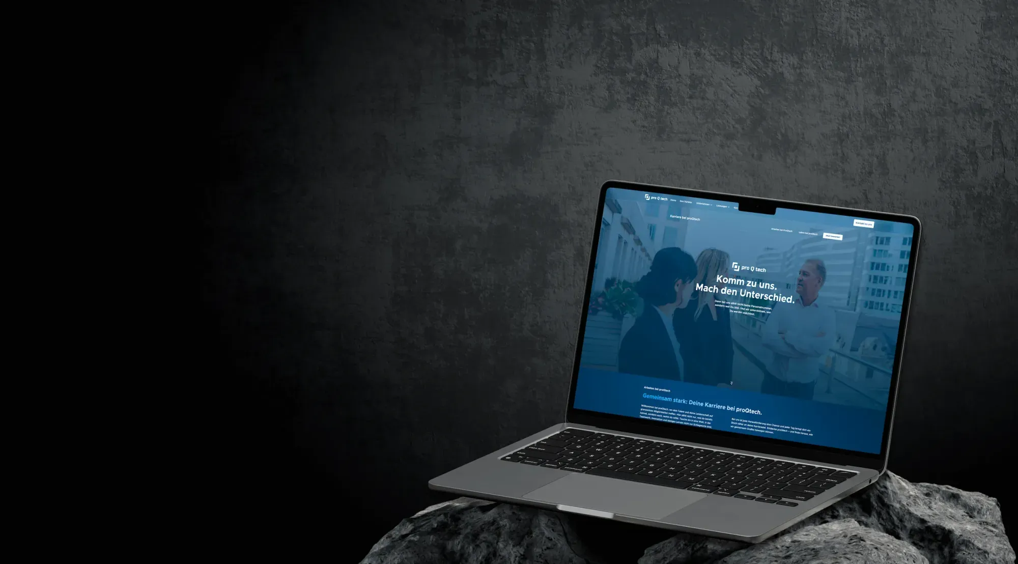 proQtech career page on a laptop – employer branding web design by K&R